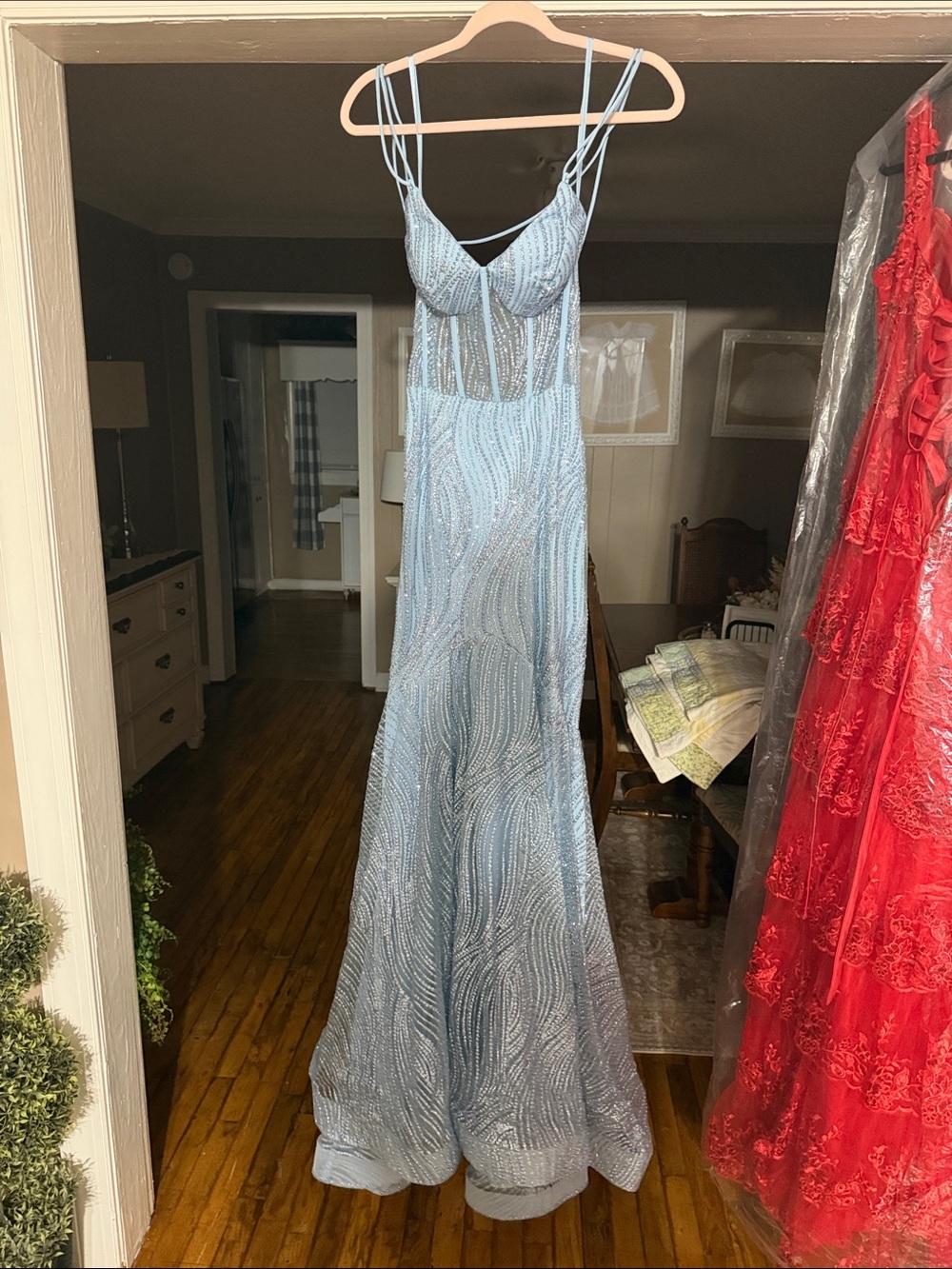 Blondie Nites Light Blue Beaded Prom Gown